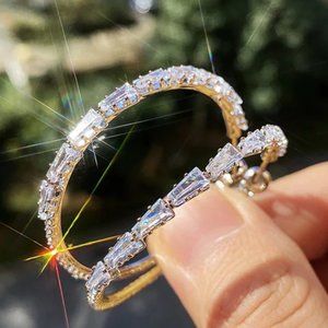 - "NEW" GOLD WHITE DIAMOND 💎 7.4 gram HOOP EARRINGS